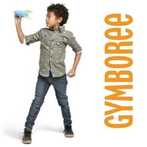 GYMBOREE Shirt Boys M 7-8 Button Front Space Rocket Cotton Cute Chambray NWT